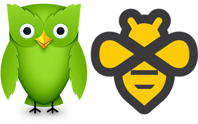 The Owl looked up to the stars above, And sang to a small guitar ... what a beautiful bee you are, you are The Duolingo owl and the Beeminder bee