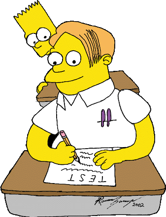 Please not to be having a cow Bart Simpson cheating on a test