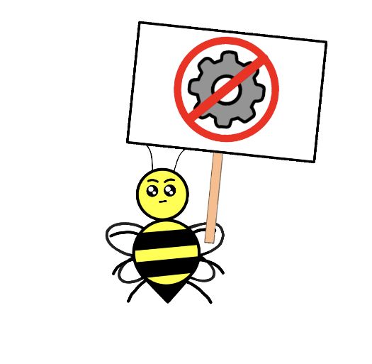(Soup Nazi voice) No settings for you! Alternate title: Settings Considered Harmful Bee holding a 'no settings' sign