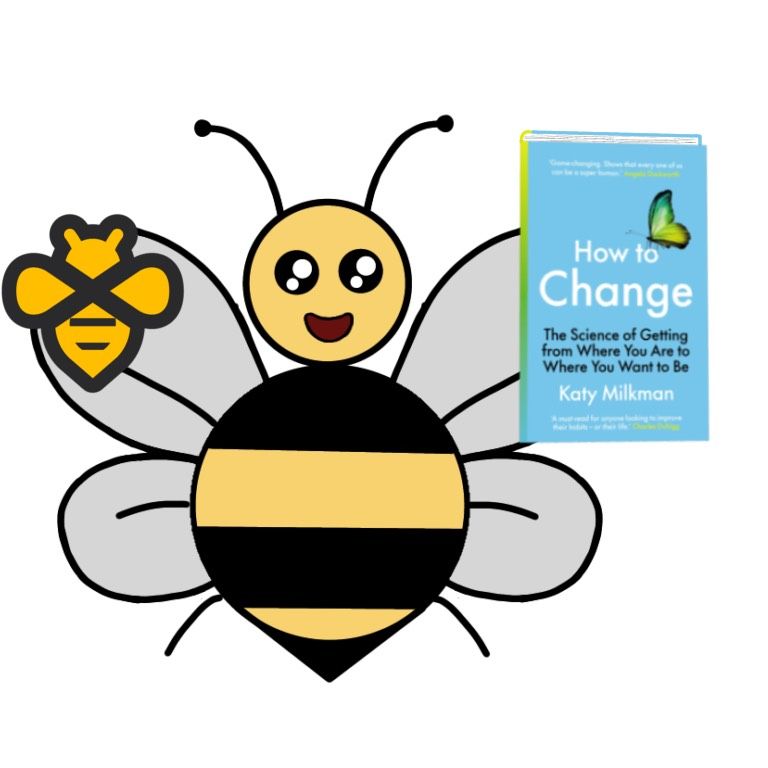 What book does a pious bee read? The Beeble. What book does a reformed gangster bee read? The Great Gatsbee. What book does a sabermetrician bee read? Honeyball. What book does Mikhail Beegakov read? Master and Margabeeta. What book does a bee read when it has an unhealthy obsession with metaphor to quench? When it has pert opinions about cetology? Mo-bee Dick. What's a bee's favorite book? We can't tell you, it's a secret. A bee holding the Beeminder logo and the book _How To Change_