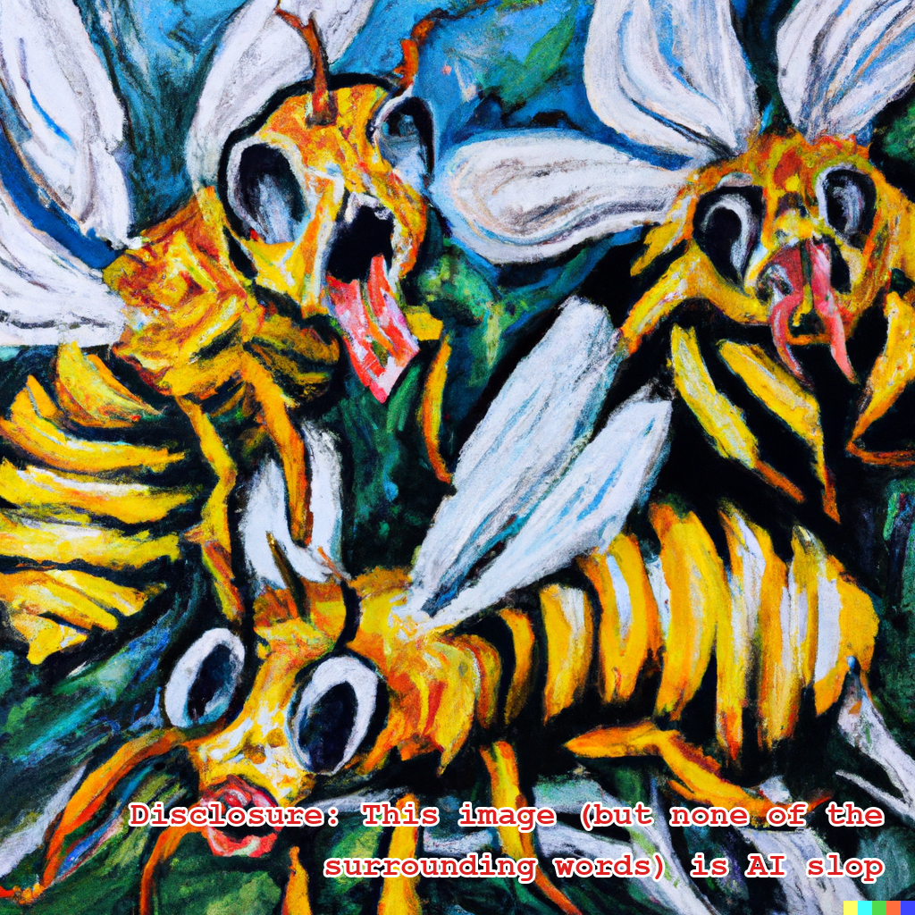 DALL-E image: a painting of some stressed out bees