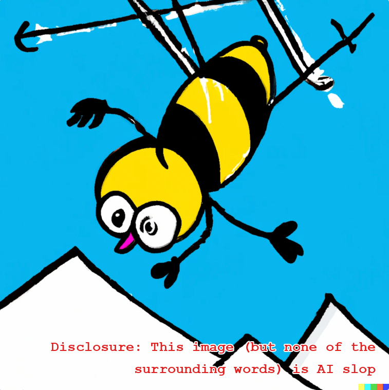 A bee crashing on skis