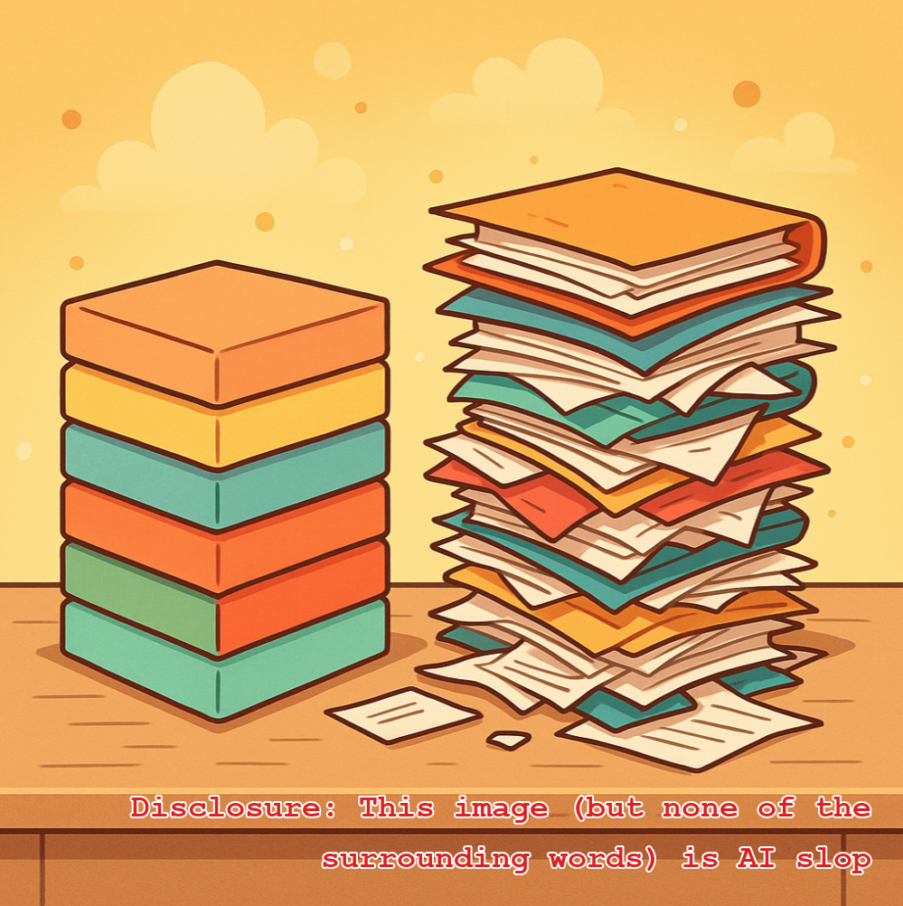 A neat stack and a messy stack of paper