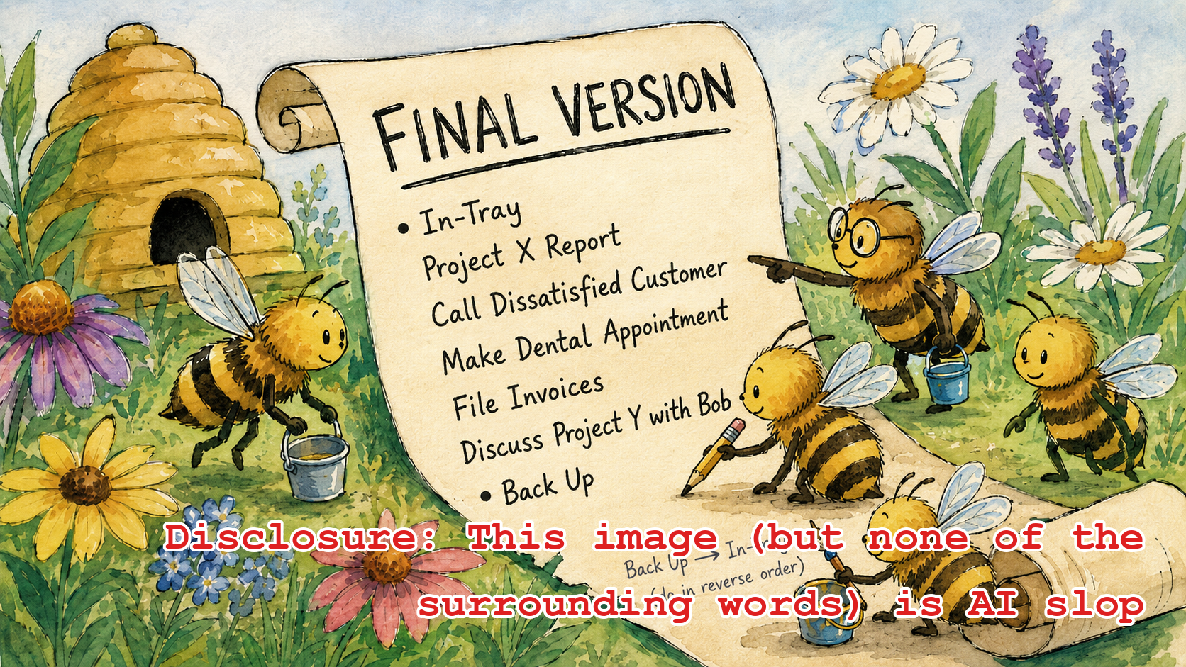 Q: How many bees does it take to screw in a to-do list? A: Apparently five. Some bees working on a Forster List