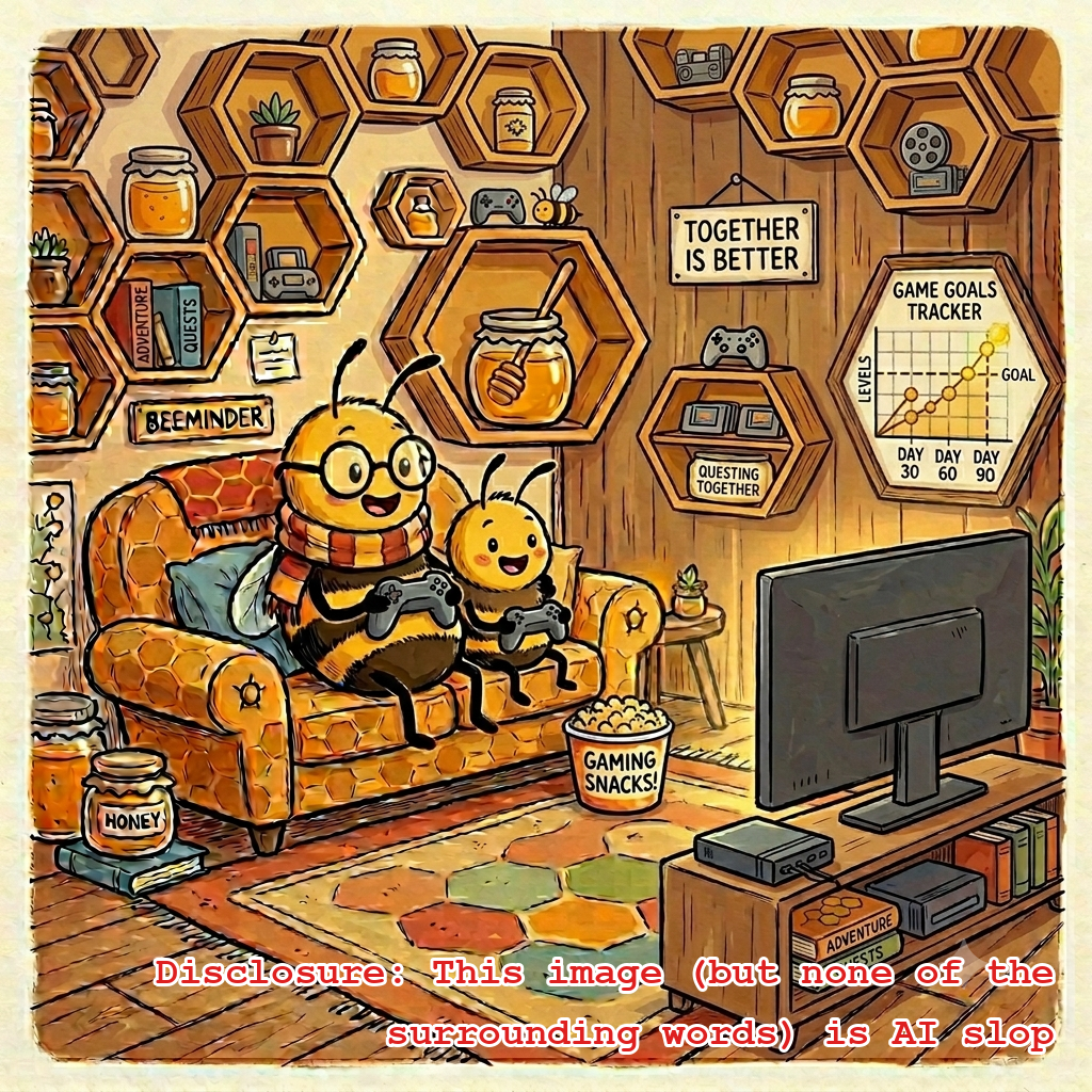 What video game does a bee play? Civilization 6: Hivemind An image of a cozy den with two bees playing video games